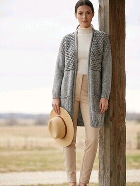 Elsamanda Grey Open Front Cardigan Sweater.  Size S
